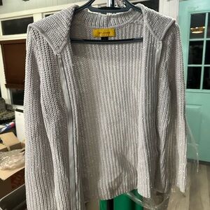 St. John Gray Cardigan with Long Sleeves and Ribbed Texture